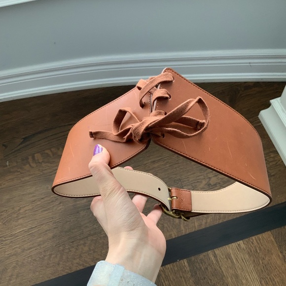 BABATON ARITZIA Smooth Leather Brown Lace Corset Thick Belt Women’s Size Small - Picture 3 of 16